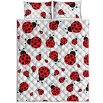Red Ladybug Pattern Print Quilt Bed Set
