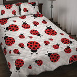Red Ladybug Pattern Print Quilt Bed Set