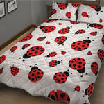 Red Ladybug Pattern Print Quilt Bed Set