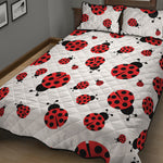Red Ladybug Pattern Print Quilt Bed Set