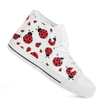 Red Ladybug Pattern Print White High Top Shoes