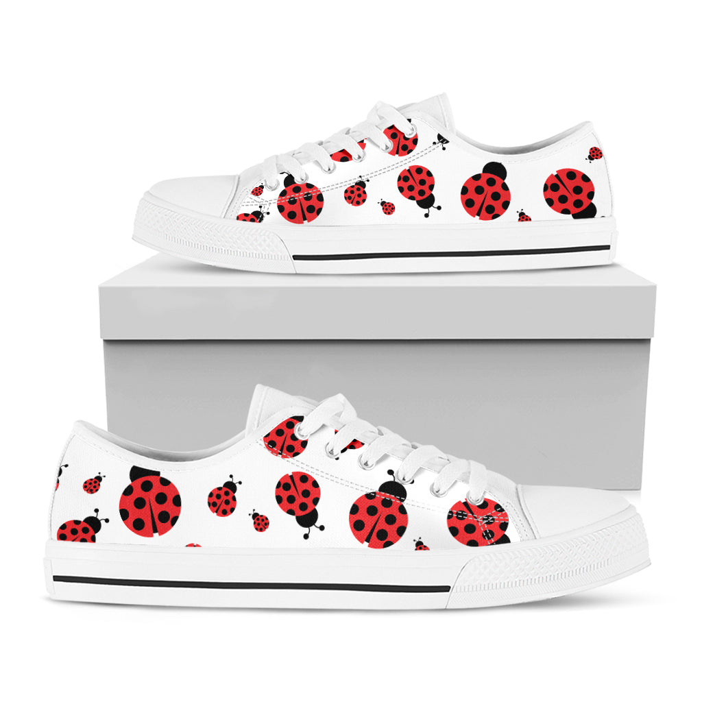 Red Ladybug Pattern Print White Low Top Shoes