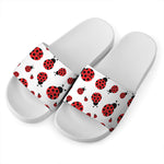 Red Ladybug Pattern Print White Slide Sandals