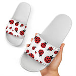 Red Ladybug Pattern Print White Slide Sandals