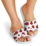 Red Ladybug Pattern Print White Slide Sandals