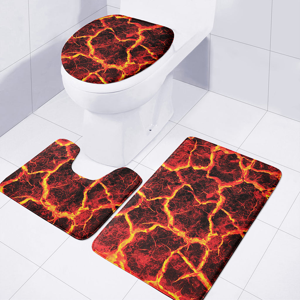 Red Lava Print 3 Piece Bath Mat Set