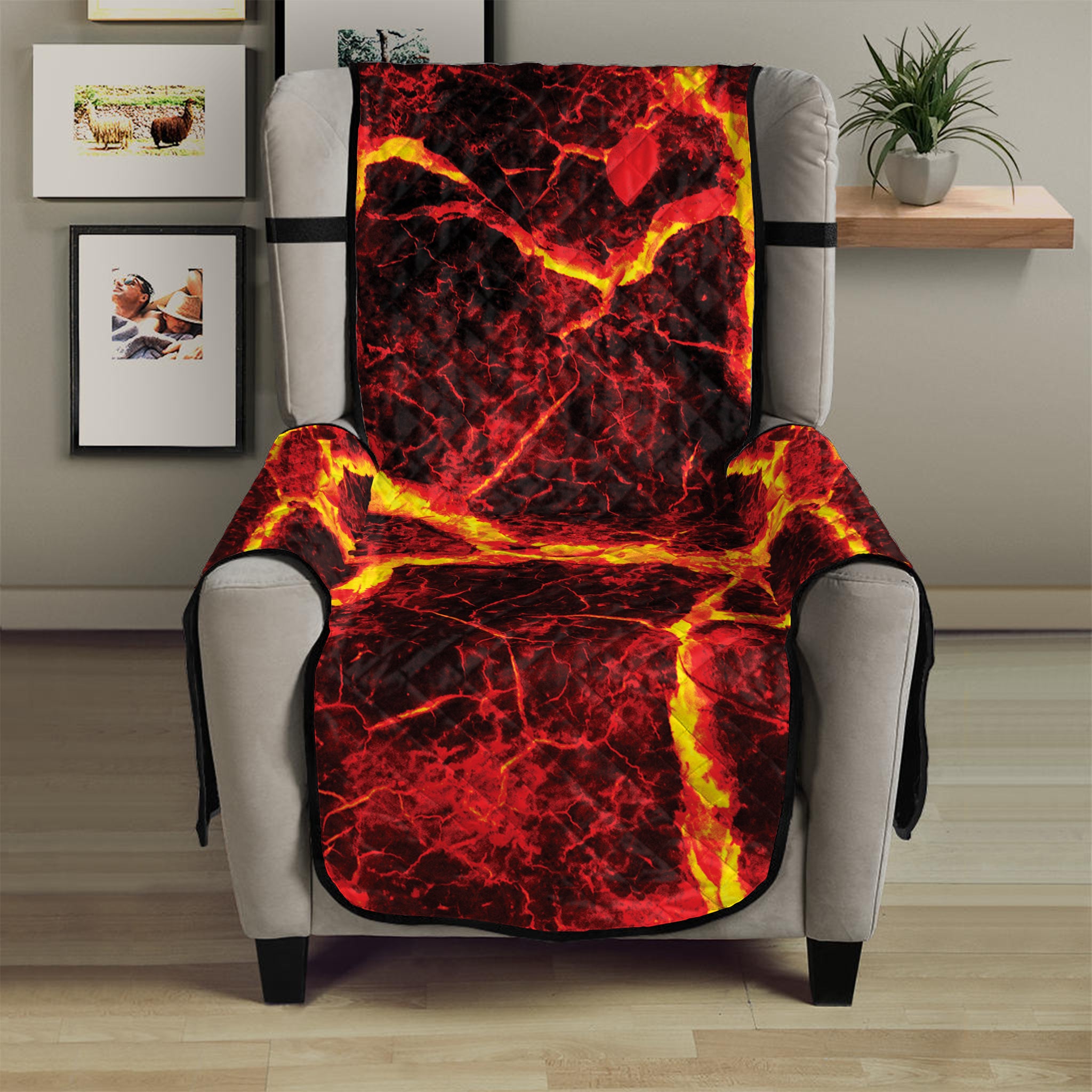 Red Lava Print Armchair Protector