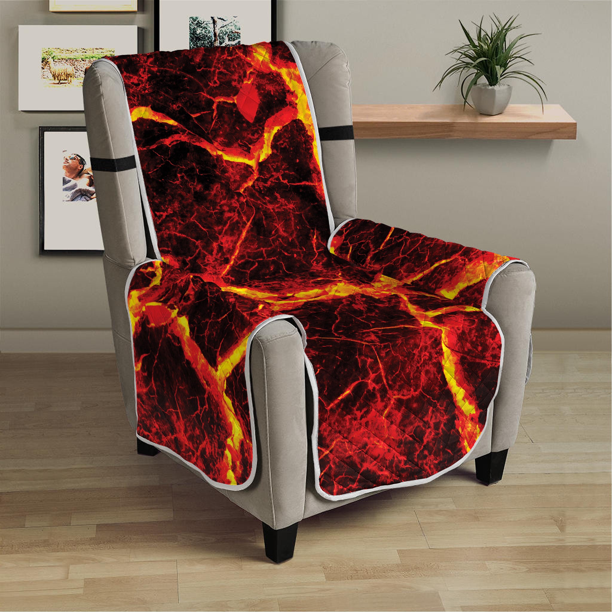 Red Lava Print Armchair Protector