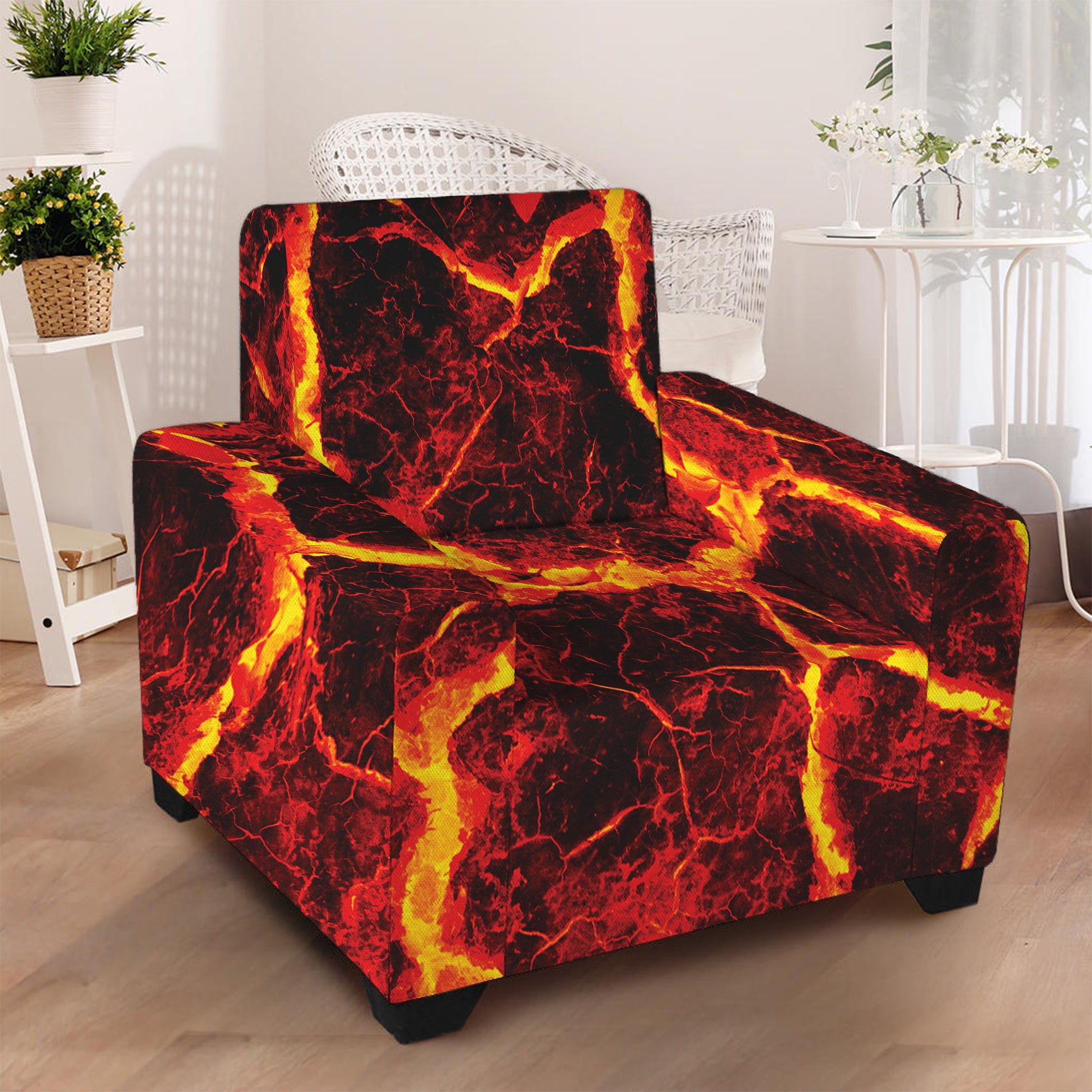 Red Lava Print Armchair Slipcover