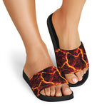 Red Lava Print Black Slide Sandals