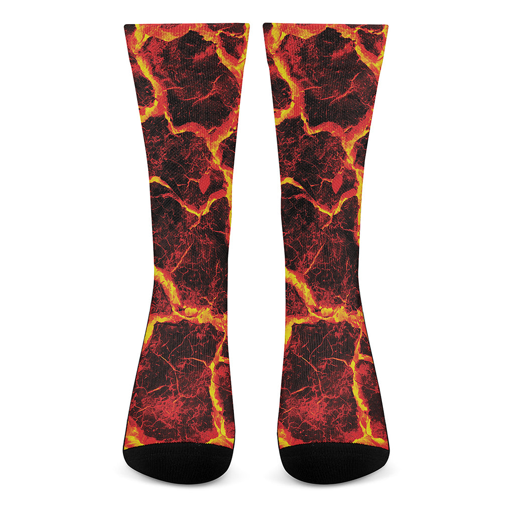 Red Lava Print Crew Socks