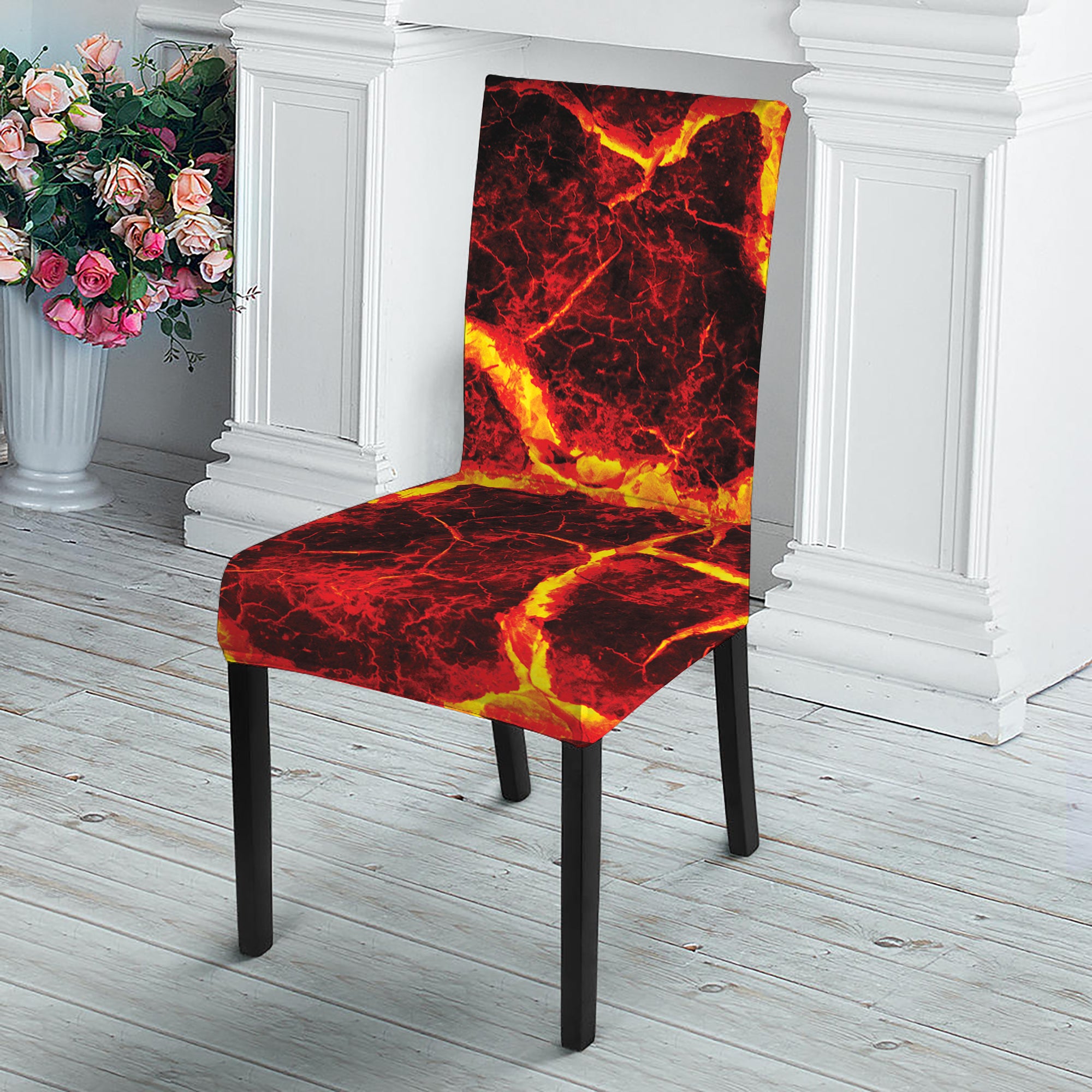 Red Lava Print Dining Chair Slipcover