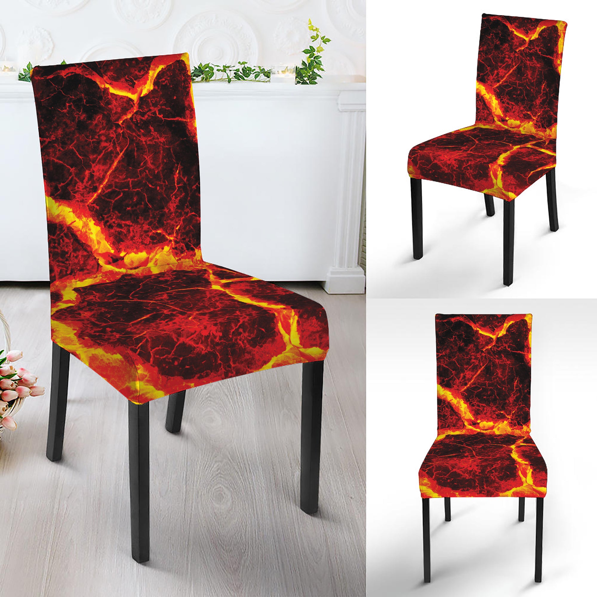 Red Lava Print Dining Chair Slipcover