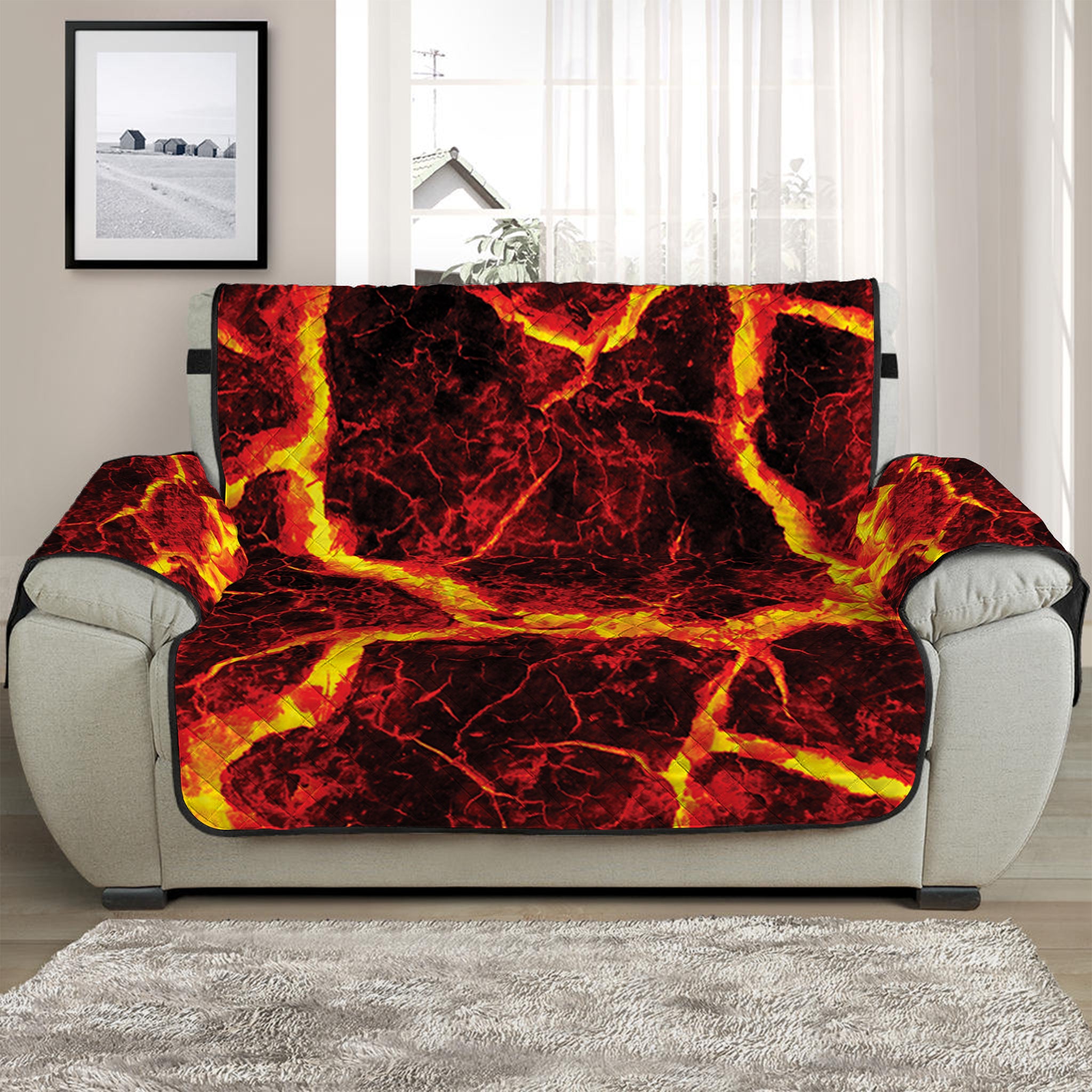 Red Lava Print Half Sofa Protector