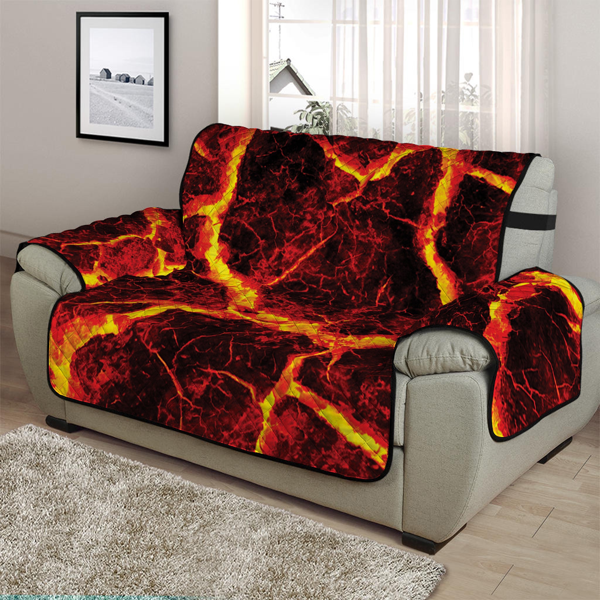 Red Lava Print Half Sofa Protector