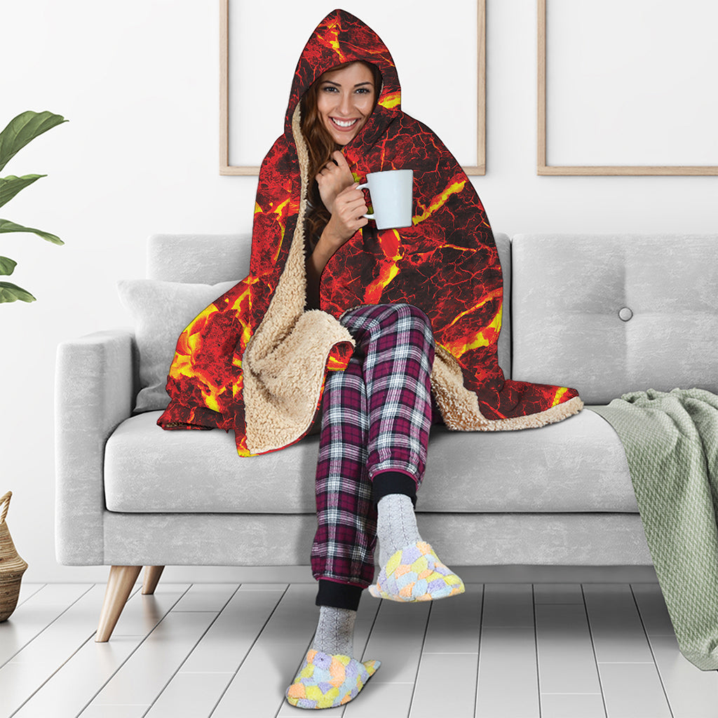 Red Lava Print Hooded Blanket