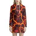 Red Lava Print Pullover Hoodie Dress