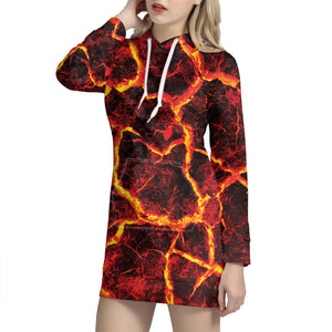 Red Lava Print Hoodie Dress