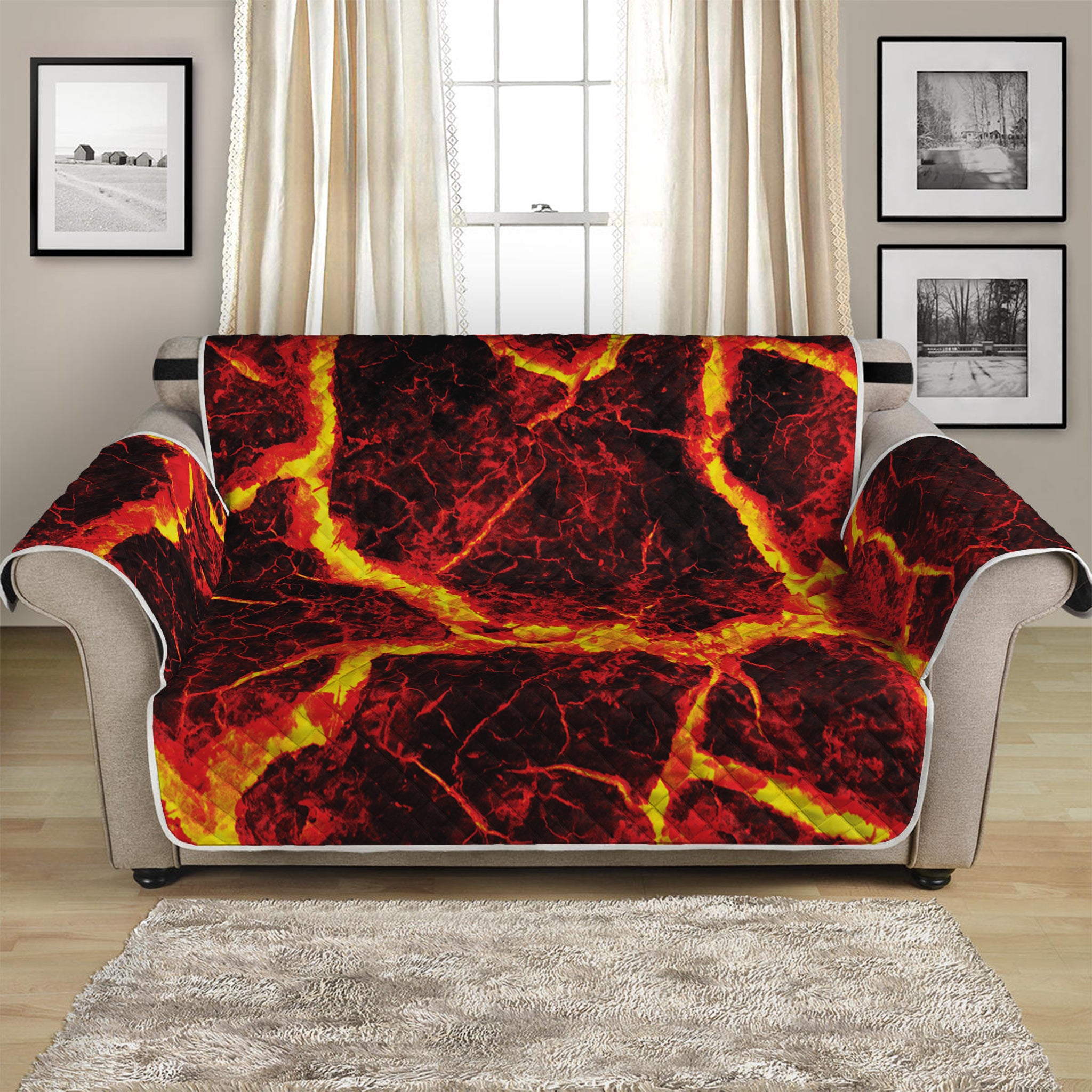 Red Lava Print Loveseat Protector