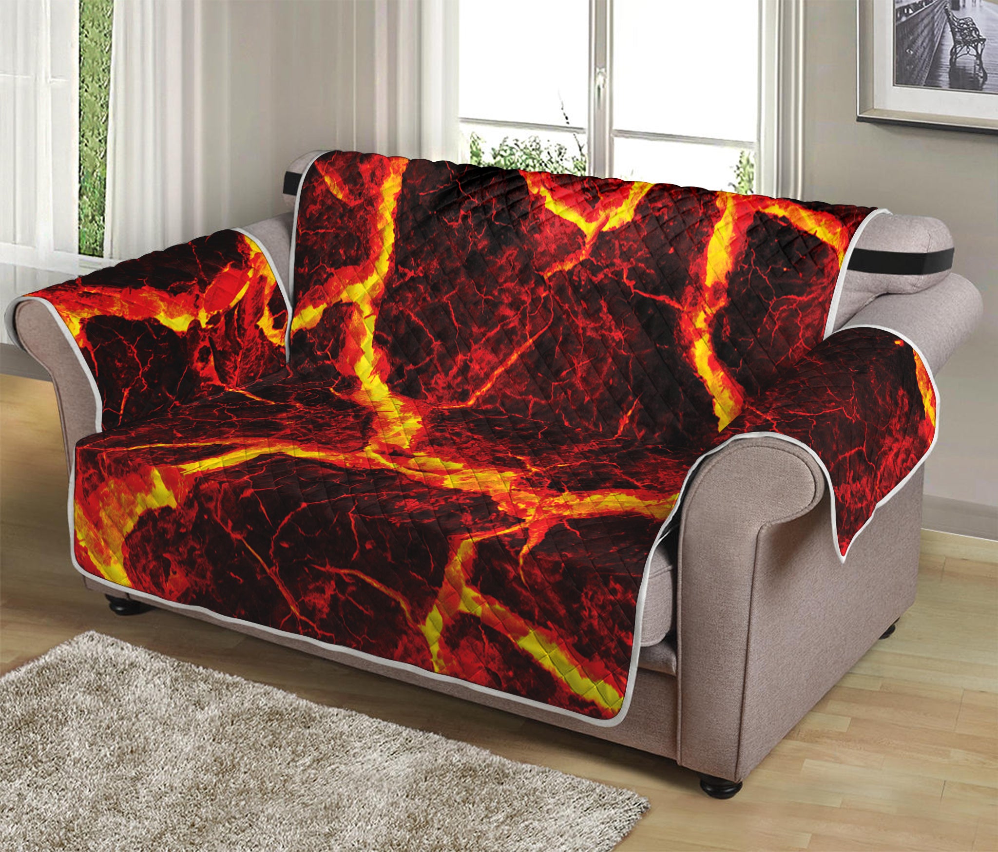 Red Lava Print Loveseat Protector