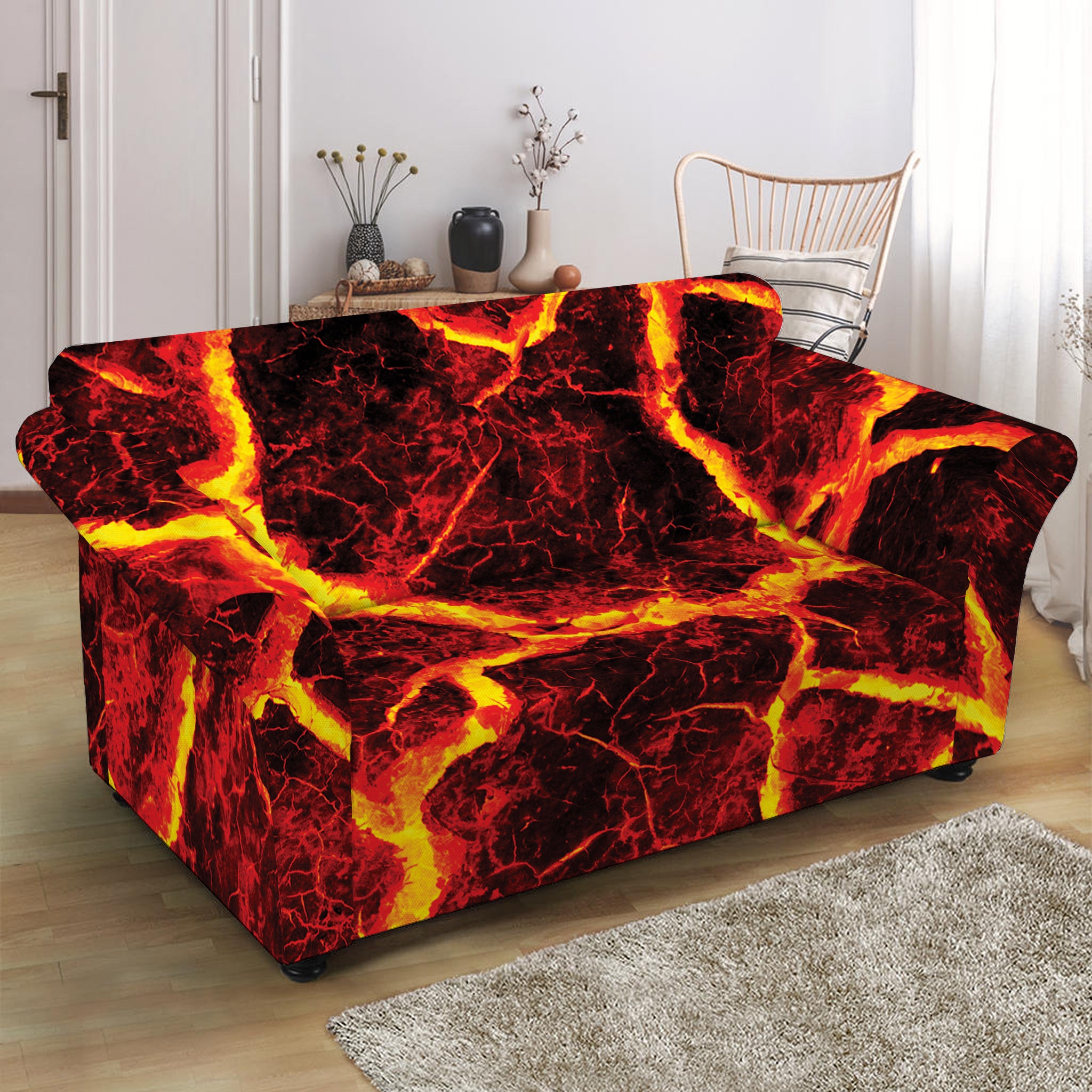 Red Lava Print Loveseat Slipcover