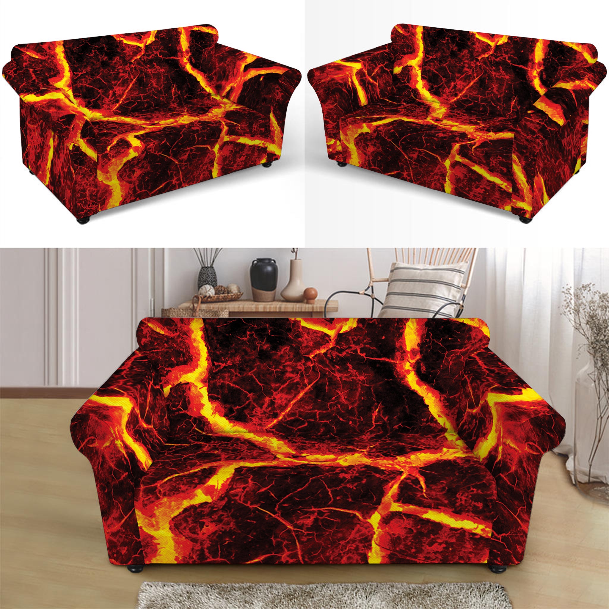 Red Lava Print Loveseat Slipcover