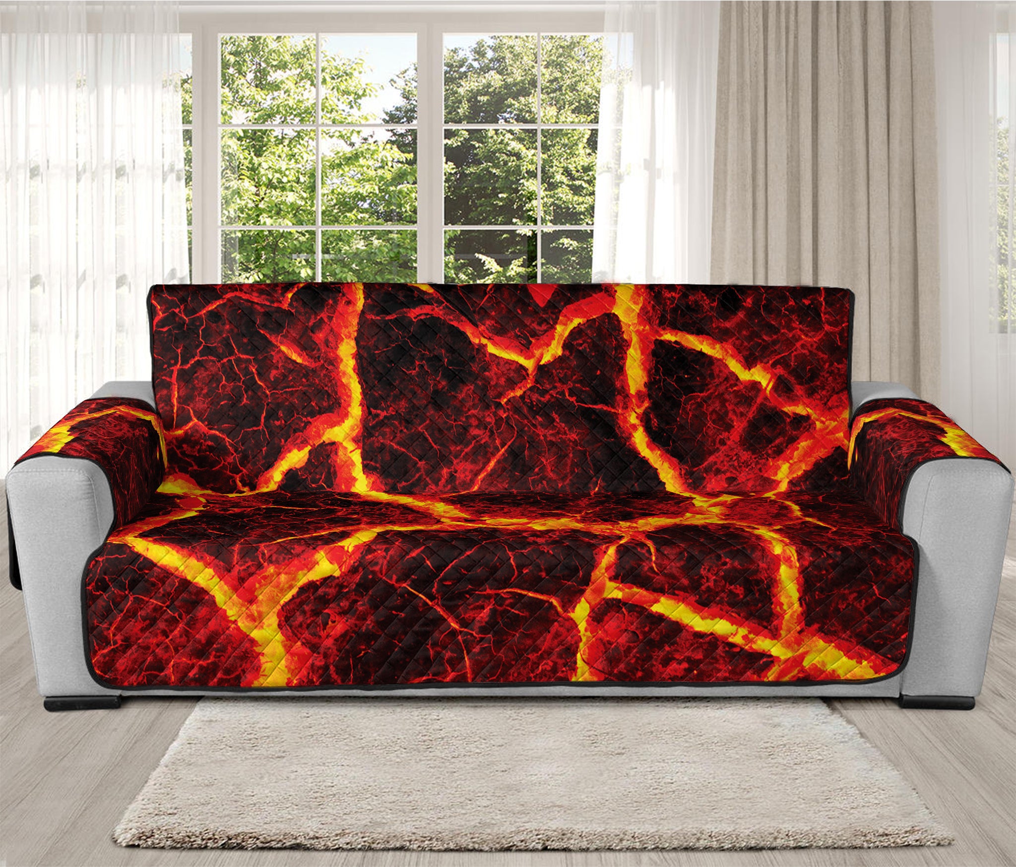 Red Lava Print Oversized Sofa Protector