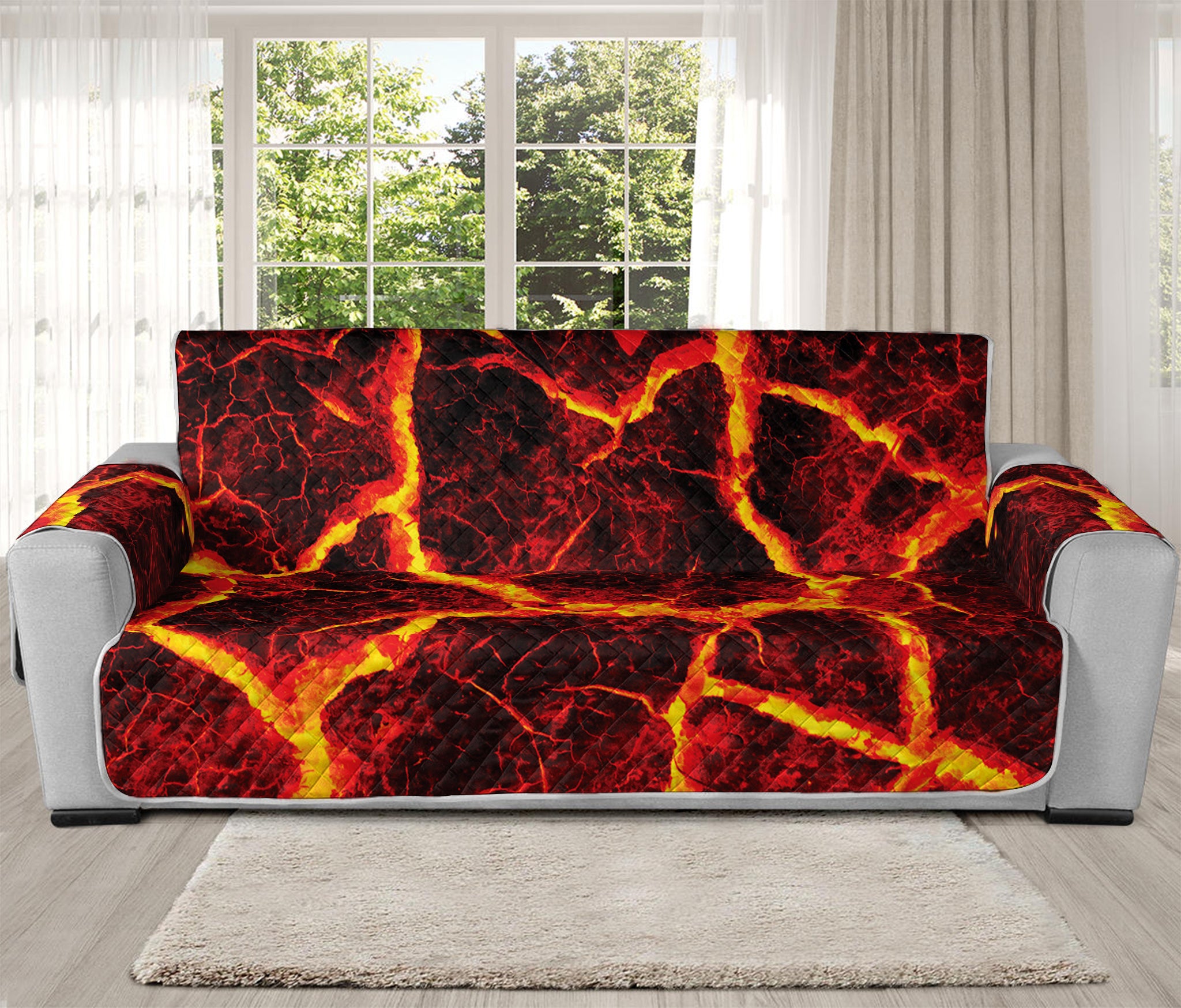 Red Lava Print Oversized Sofa Protector