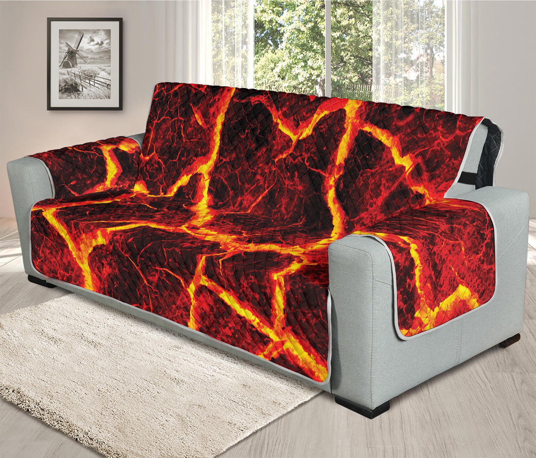 Red Lava Print Oversized Sofa Protector