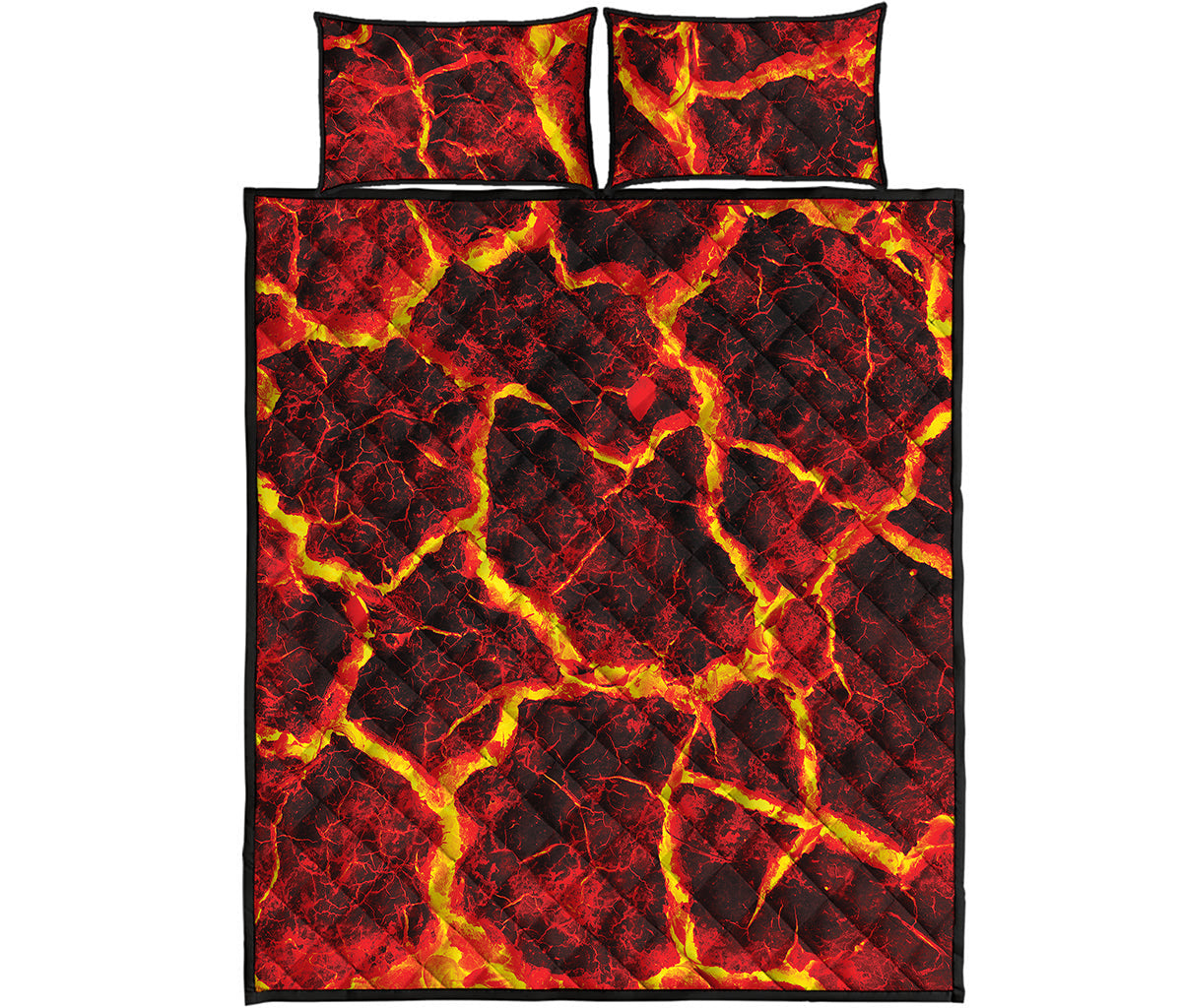 Red Lava Print Quilt Bed Set