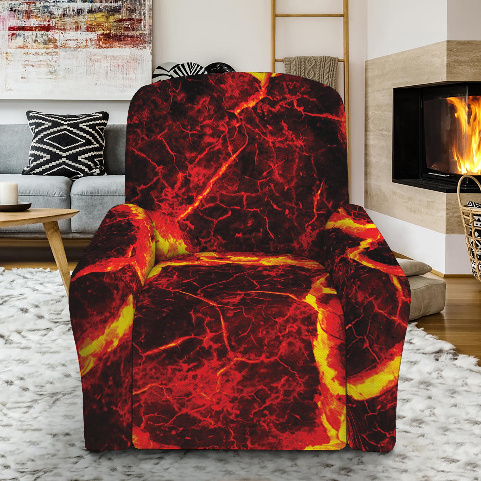 Red Lava Print Recliner Slipcover