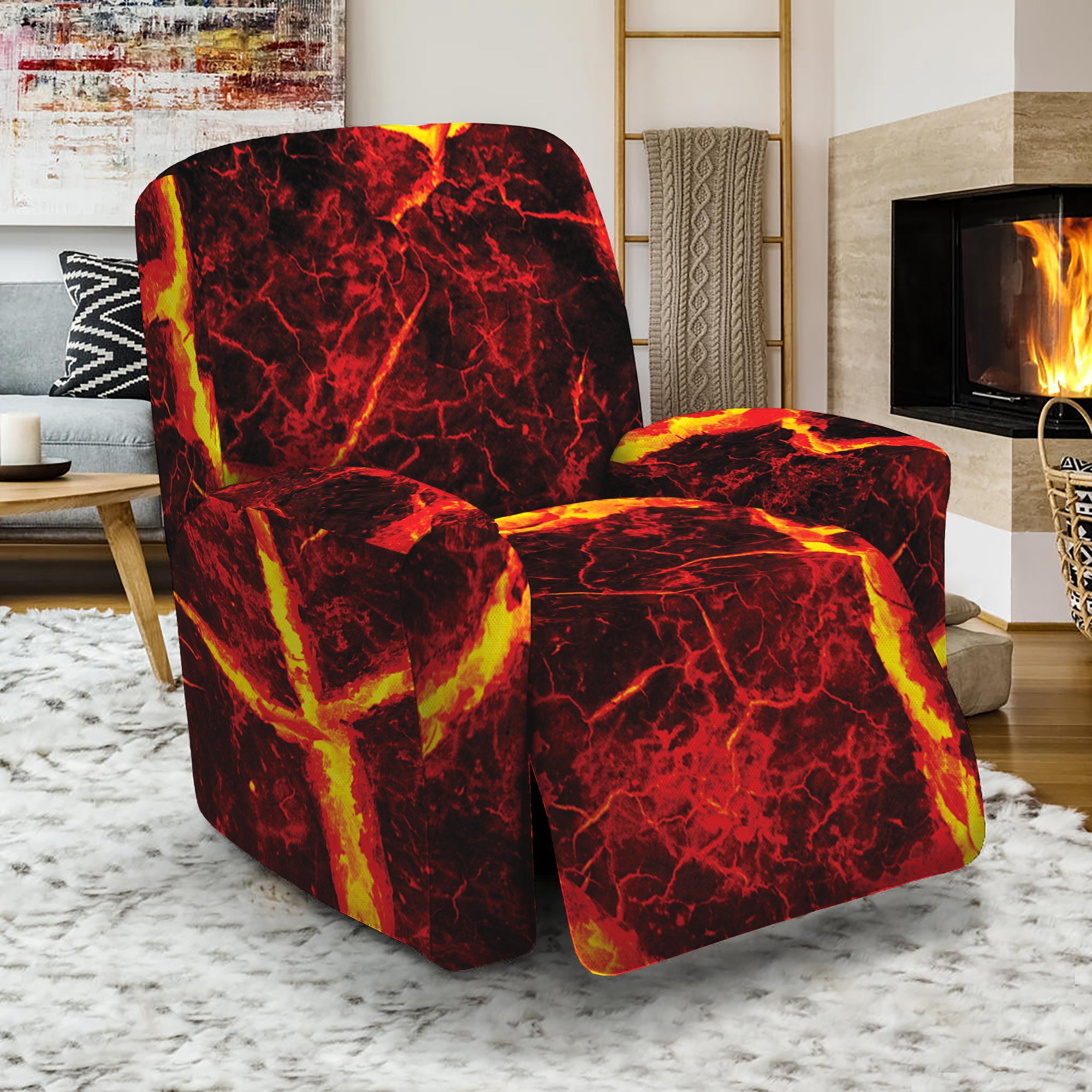 Red Lava Print Recliner Slipcover