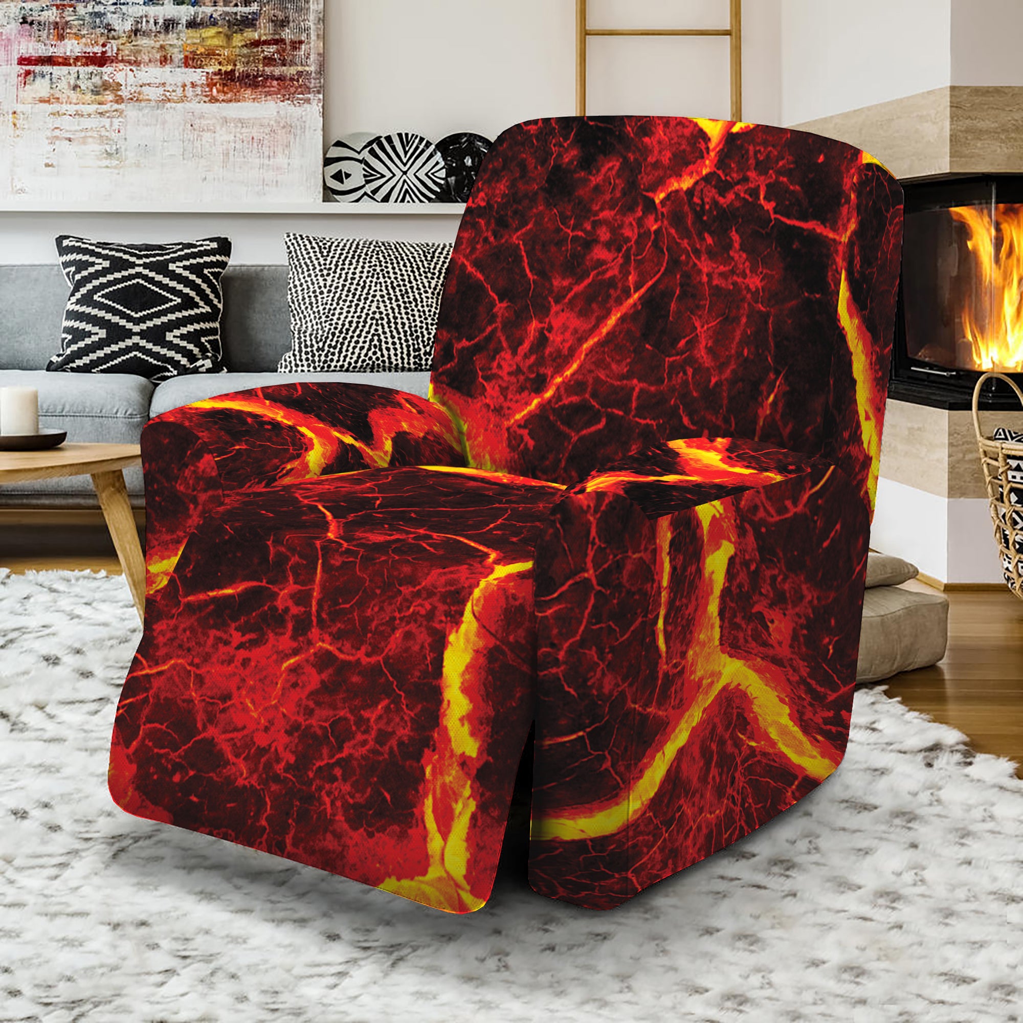 Red Lava Print Recliner Slipcover