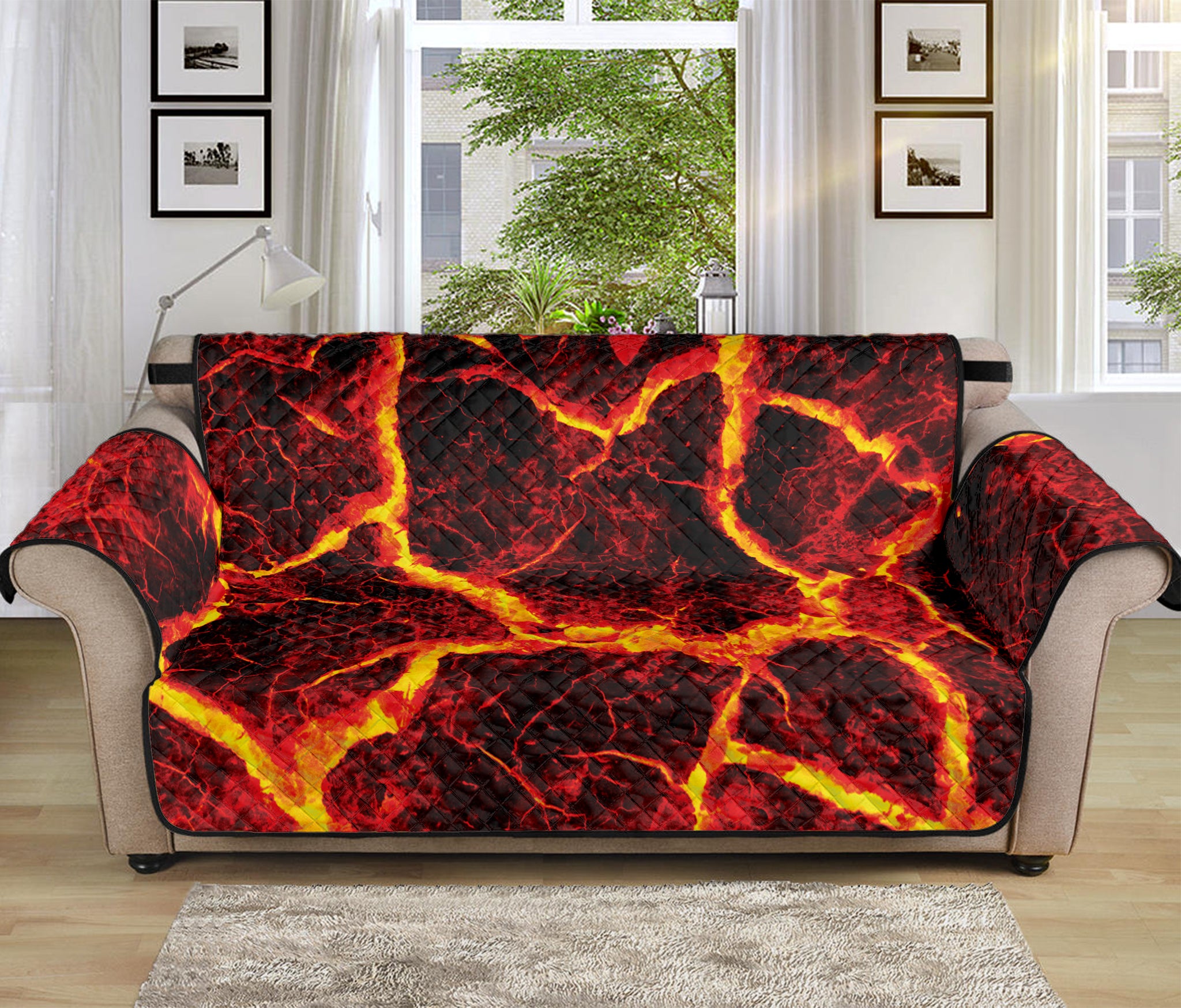 Red Lava Print Sofa Protector