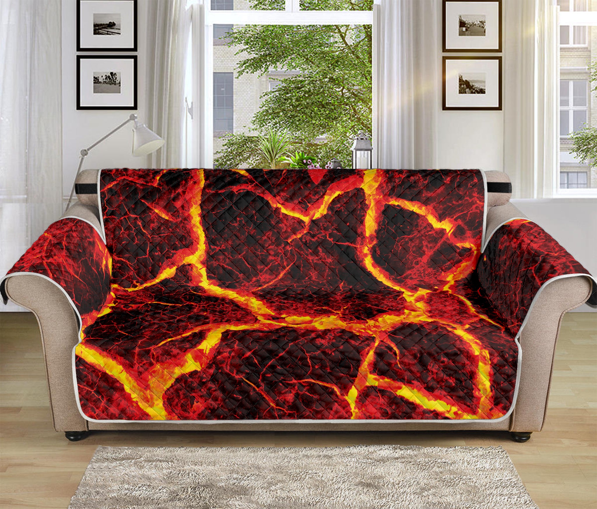 Red Lava Print Sofa Protector