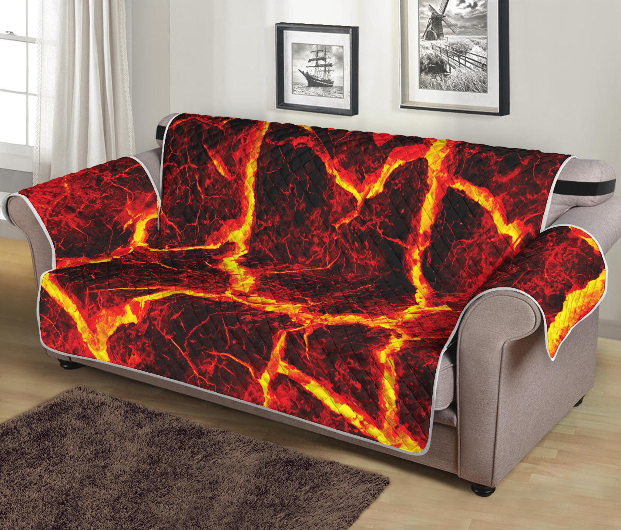 Red Lava Print Sofa Protector