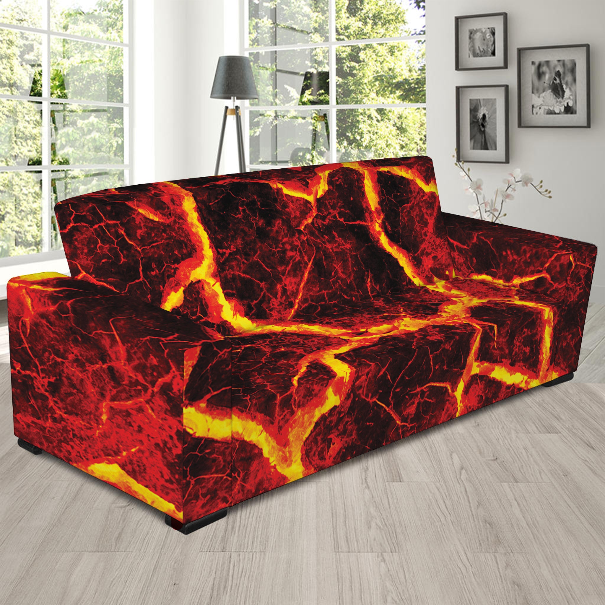 Red Lava Print Sofa Slipcover