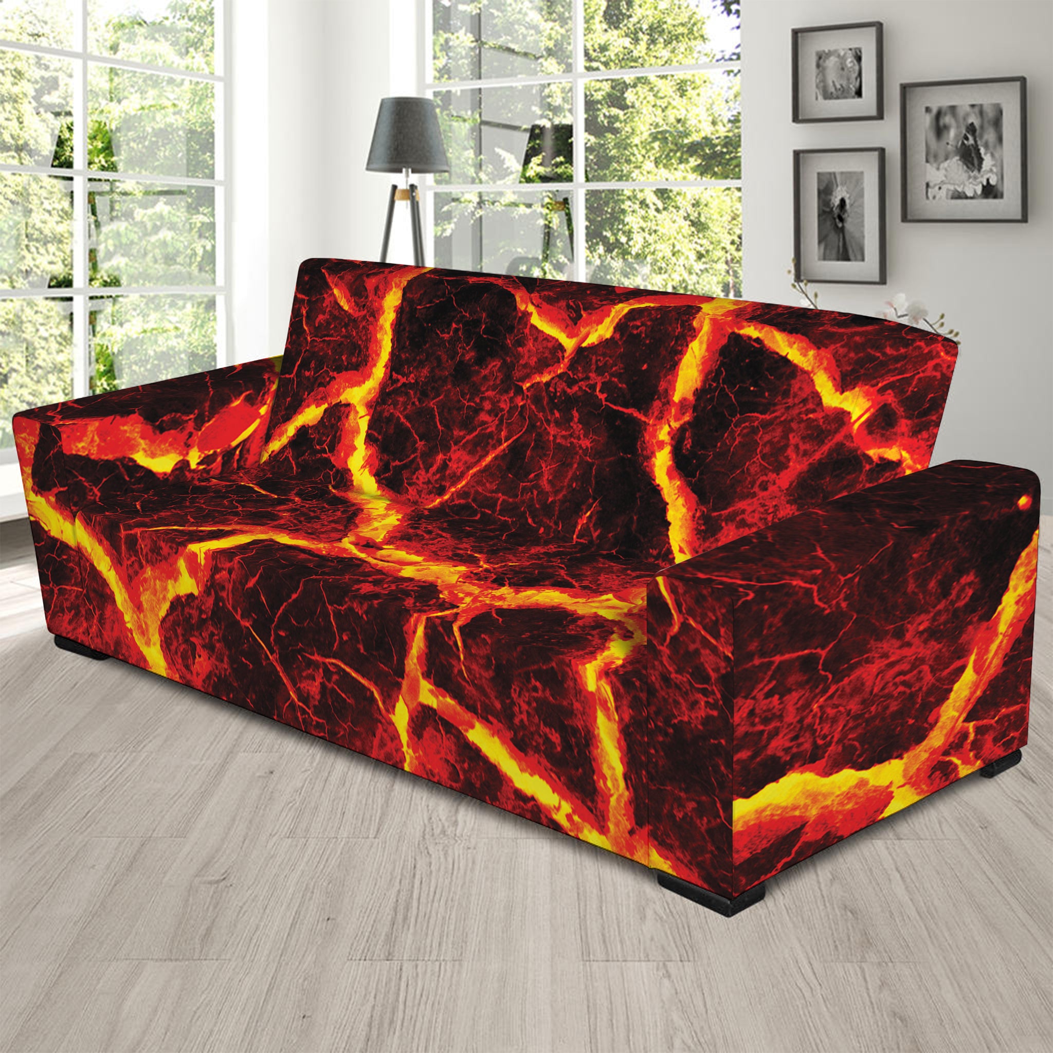 Red Lava Print Sofa Slipcover