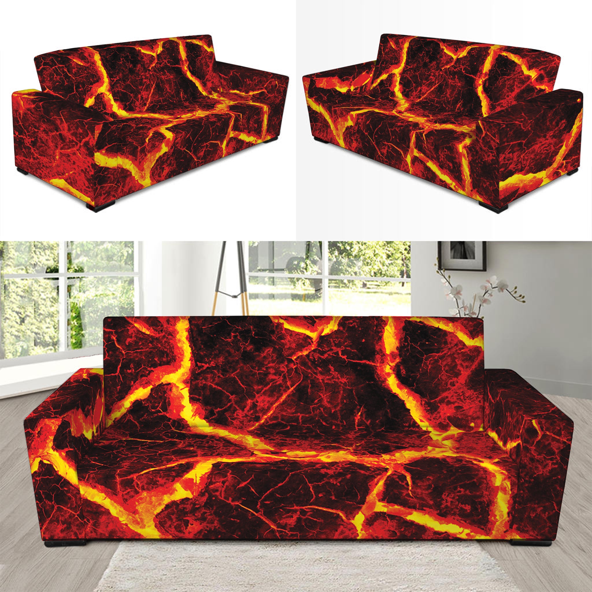 Red Lava Print Sofa Slipcover