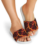 Red Lava Print White Slide Sandals