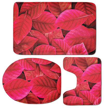 Red Leaf Print 3 Piece Bath Mat Set