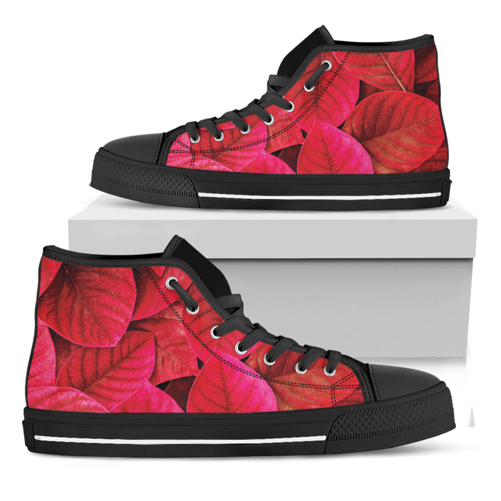 Red Leaf Print Black High Top Shoes