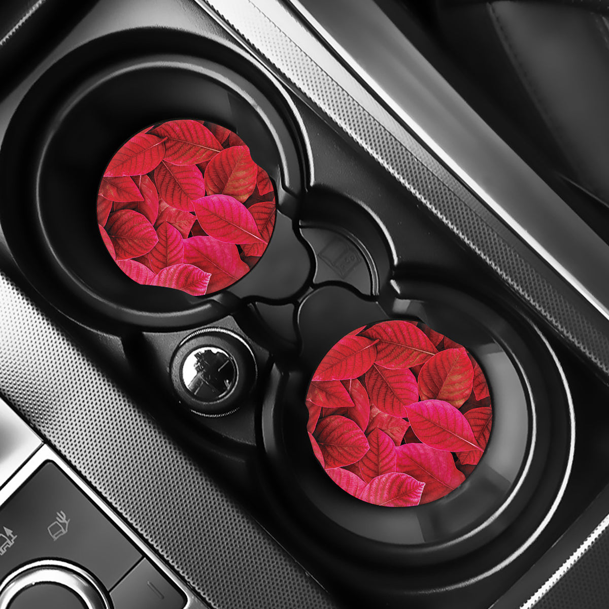 Red Leaf Print Car Coasters