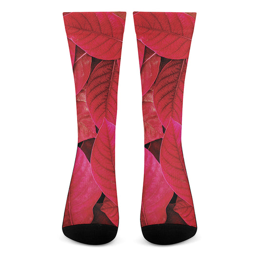 Red Leaf Print Crew Socks