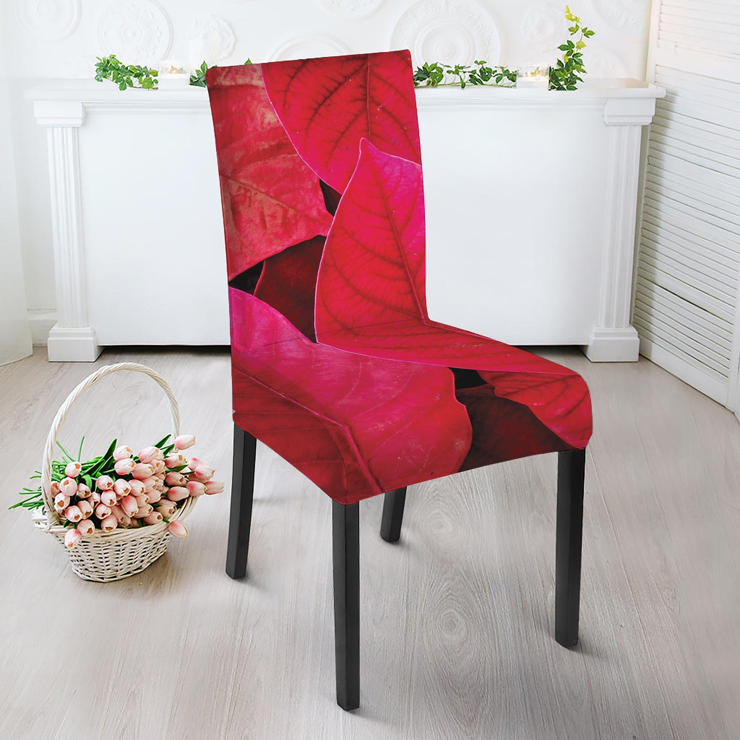Red Leaf Print Dining Chair Slipcover
