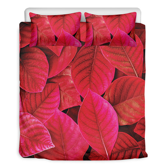 Red Leaf Print Duvet Cover Bedding Set