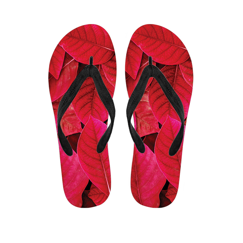 Red Leaf Print Flip Flops