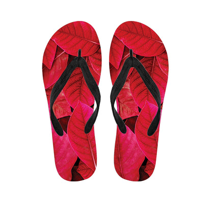 Red Leaf Print Flip Flops