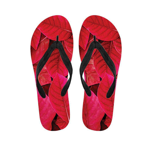 Red Leaf Print Flip Flops