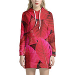 Red Leaf Print Hoodie Dress